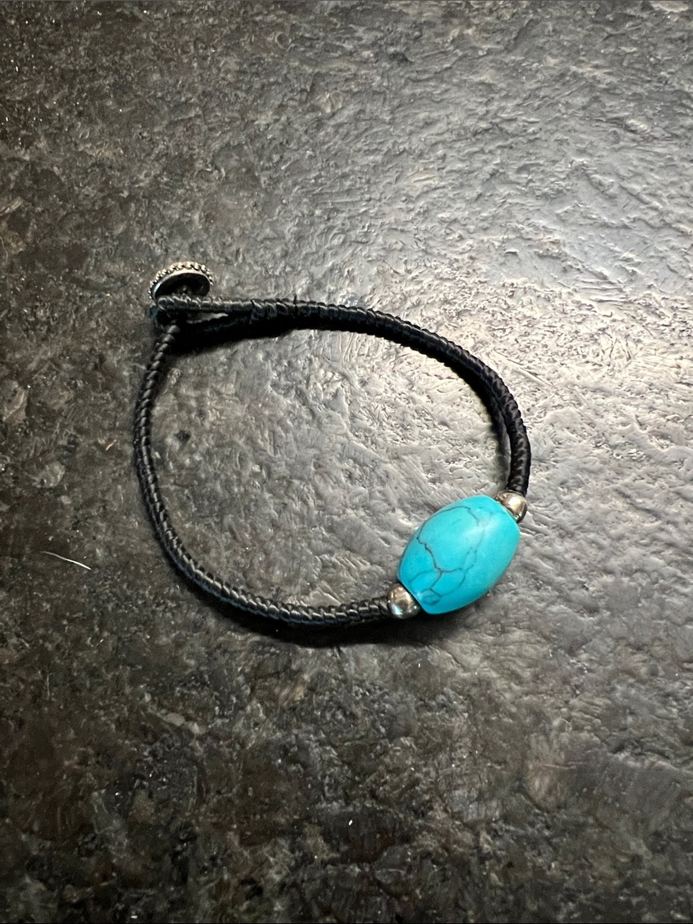 Minimalist Black Beaded Bracelet with Turquoise Gemstone—Boho, Unisex